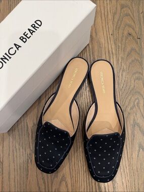 Veronica Beard Navy Slip-On Mules with Dotted Detail
